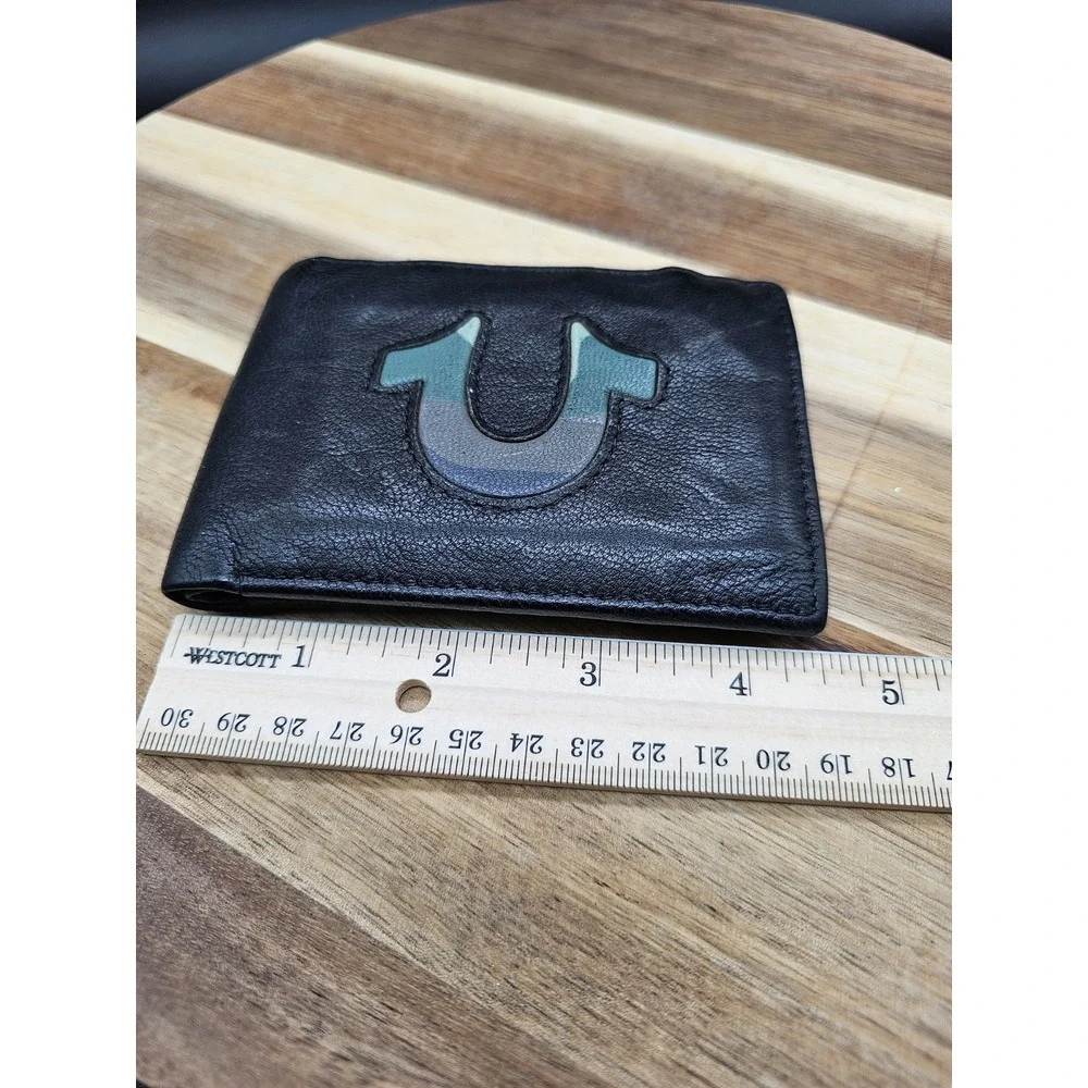 True Religion GENUINE LEATHER WALLET‎ Bi-Fold BLACK / CAMO HORSESHOE